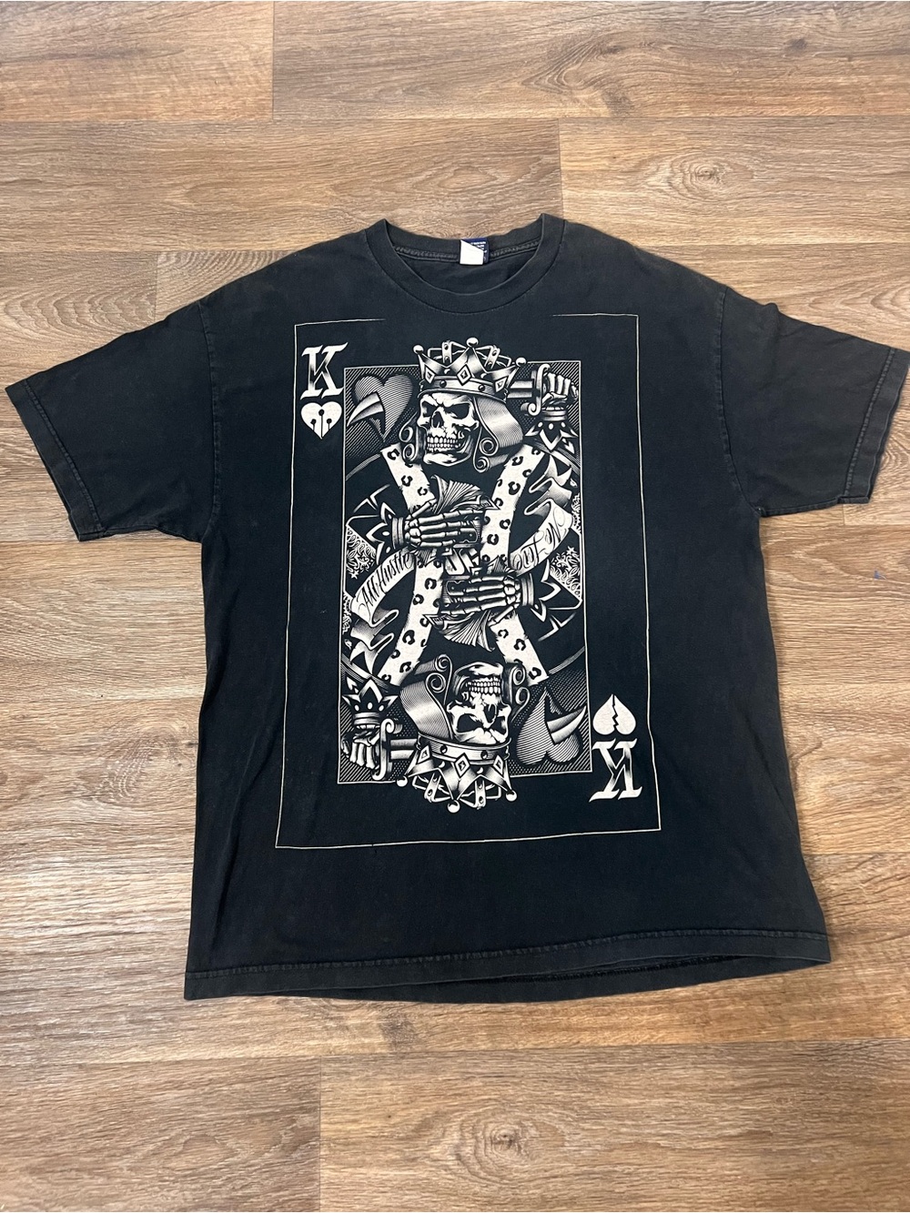 Vintage Y2K Black Short-Sleeve Graphic King Skull Playing Card Tee/A770